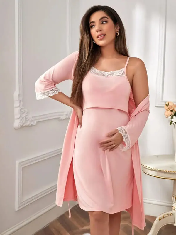 2 Piece Lace-Trimmed Lounge Wear